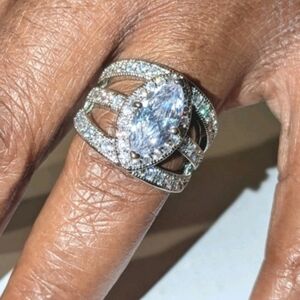 Lab Created Diamond Halo Engagement Ring 14k White gold Plated 3ct Marquise Cut